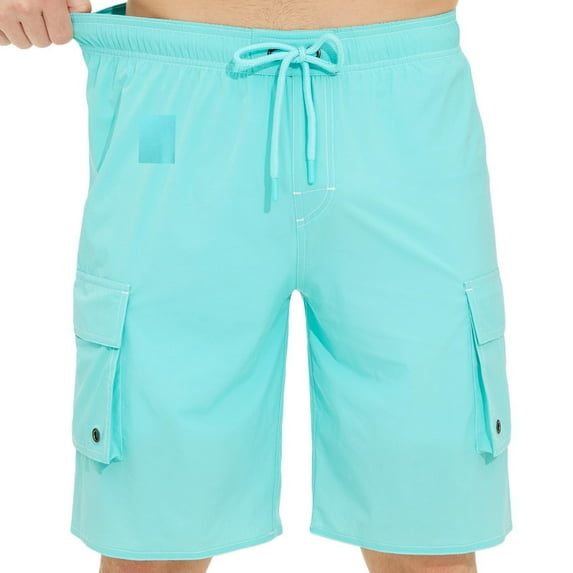 VEKDONE Mens Drawstring Cargo Shorts Elastic Waist Loose Fit Lightweight Work Shorts Solid Color Lightweight Cargo Shorts with Multi Pockets Light Blue M