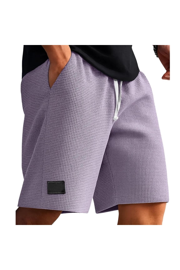 Mens Waffle Knit Shorts Big & Tall Loose Fit Drawstring Athletic Shorts Solid Color Elastic Waisted Lounge Short Pants Fashion Workout Shorts with Pockets Purple XXXXL