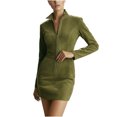 thumbnail image 1 of VEKDONE Mini Dresses for Women Vintage Long Sleeve Stand Collar Zipper Front Dress with Pockets Solid Color Slim Fit Tunic Dress Casual Bodycon Dress Green XXL, 1 of 6