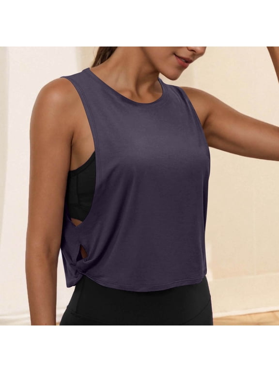 Open Side Tank Tops for Women Crew Neck Loose Fit Workout Top with Side Knots Lightweight Sleeveless Vest Spring Summer Fashion Clothing for Workout