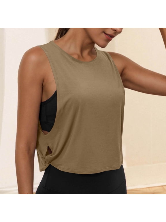 Open Side Tank Tops for Women Crew Neck Loose Fit Workout Top with Side Knots Lightweight Sleeveless Vest Spring Summer Fashion Clothing for Workout