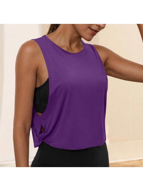 Open Side Tank Tops for Women Crew Neck Loose Fit Workout Top with Side Knots Lightweight Sleeveless Vest Spring Summer Fashion Clothing for Workout