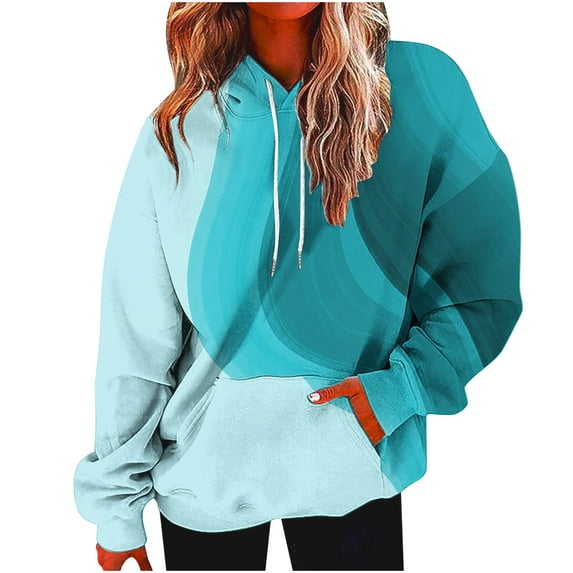 VEKDONE Outdoor Hoodie Sweatshirts for Women 2025 Clearance Sale Long Sleeve Tie-Dye Pullover Top with Pockets Teen Girl Fall Loose Fit Y2K Sweatshirt Blue XL