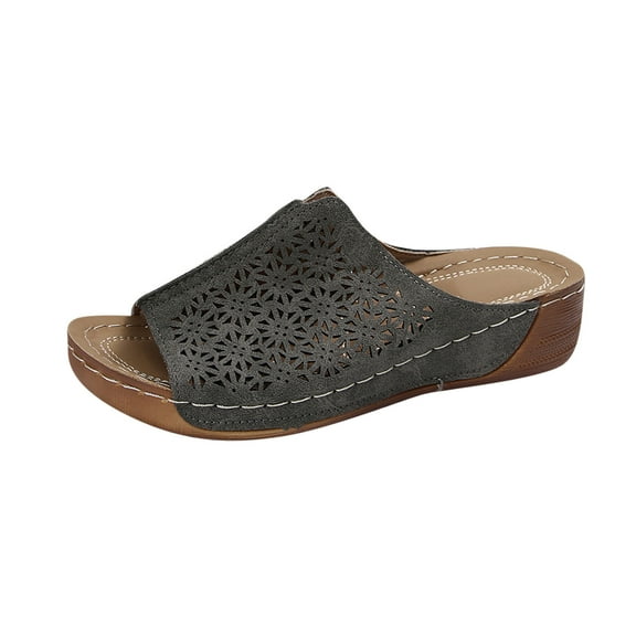 VEKDONE Outdoor Sandals for Women Women's Fashion Casual Summer New Beach Round Toe Solid Color Hollow Wedge Sandals