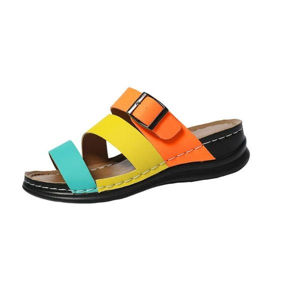VEKDONE Outdoor Sandals for Women Women's Fashion Casual Summer New Color Matching Roman Leisure Bow Step Shoes Wedge Heel Slippers
