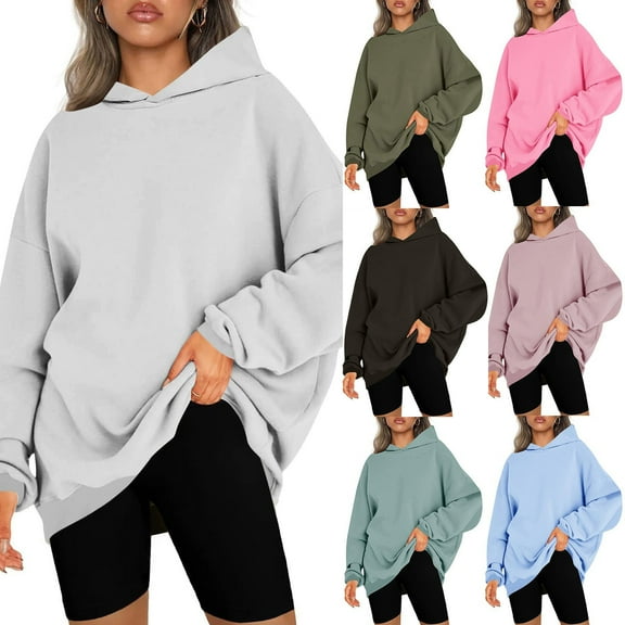 VEKDONE Oversize Hooded Sweatshirts for Women Solid Loose Fit Drawstring Hoodies with Kangaroo Pockets Y2k Sweatshirt