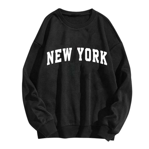 VEKDONE Oversized Sweatshirt For Women Trendy Letter Print Crewneck Pullover Casual Loose Fit Lightweight Sweatshirts Y2K Streetwear Tops Black S