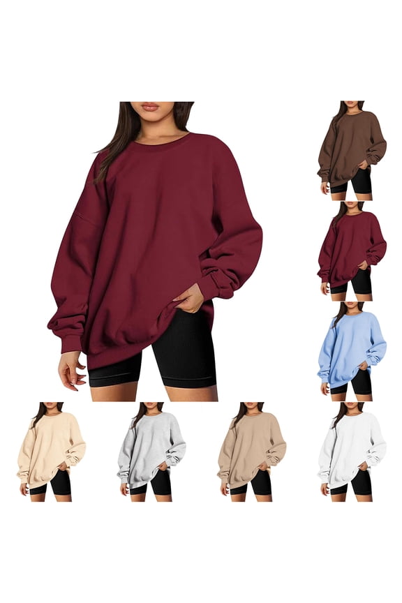 Oversized Sweatshirt for Women Fall Long Sleeve Crewneck Thin Fleece Sweatshirts Casual Loose Fit Lightweight Pullover Tops Solid Y2k Sweatshirt