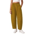 thumbnail image 1 of VEKDONE Plaid Barrel Pants for Women Summer Casual Loose Fit Wide Leg Pants Elastic Waist Gingham Straight Trousers Fashion Ankle Pants with Pockets Yellow XXL, 1 of 6