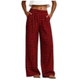 thumbnail image 1 of VEKDONE Plaid Barrel Pants for Women Summer Elastic Waist Loose Fit Wide Leg Pants Casual Lightweight Gingham Palazzo Trousers with Pockets Wine L, 1 of 7