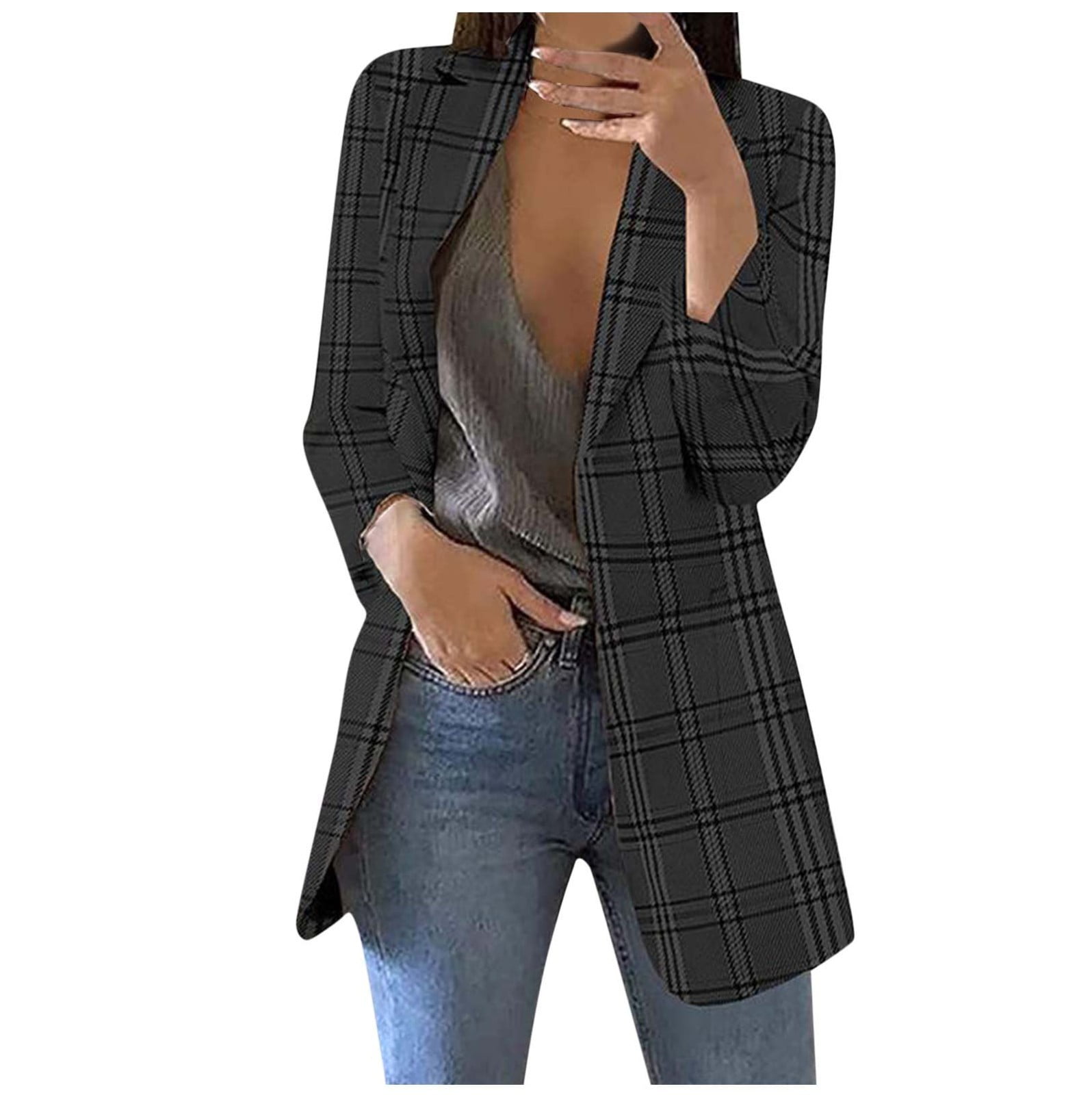 Plaid Long Blazer Vest Women Sleeveless Jacket