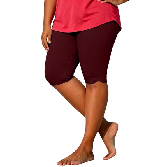 VEKDONE Plus Size Capri Leggings for Women Tummy Control Knee Length Capri Legging Summer Solid Cropped Pants Casual Stretch Soft Comfy Capris Wine XXXXL