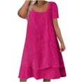 thumbnail image 1 of VEKDONE Plus Size Dress for Women Summer Short Sleeve Crewneck Midi Dresses Casual Loose Fit Tiered Flowy Beach Vacation Dress Hot Pink L, 1 of 7