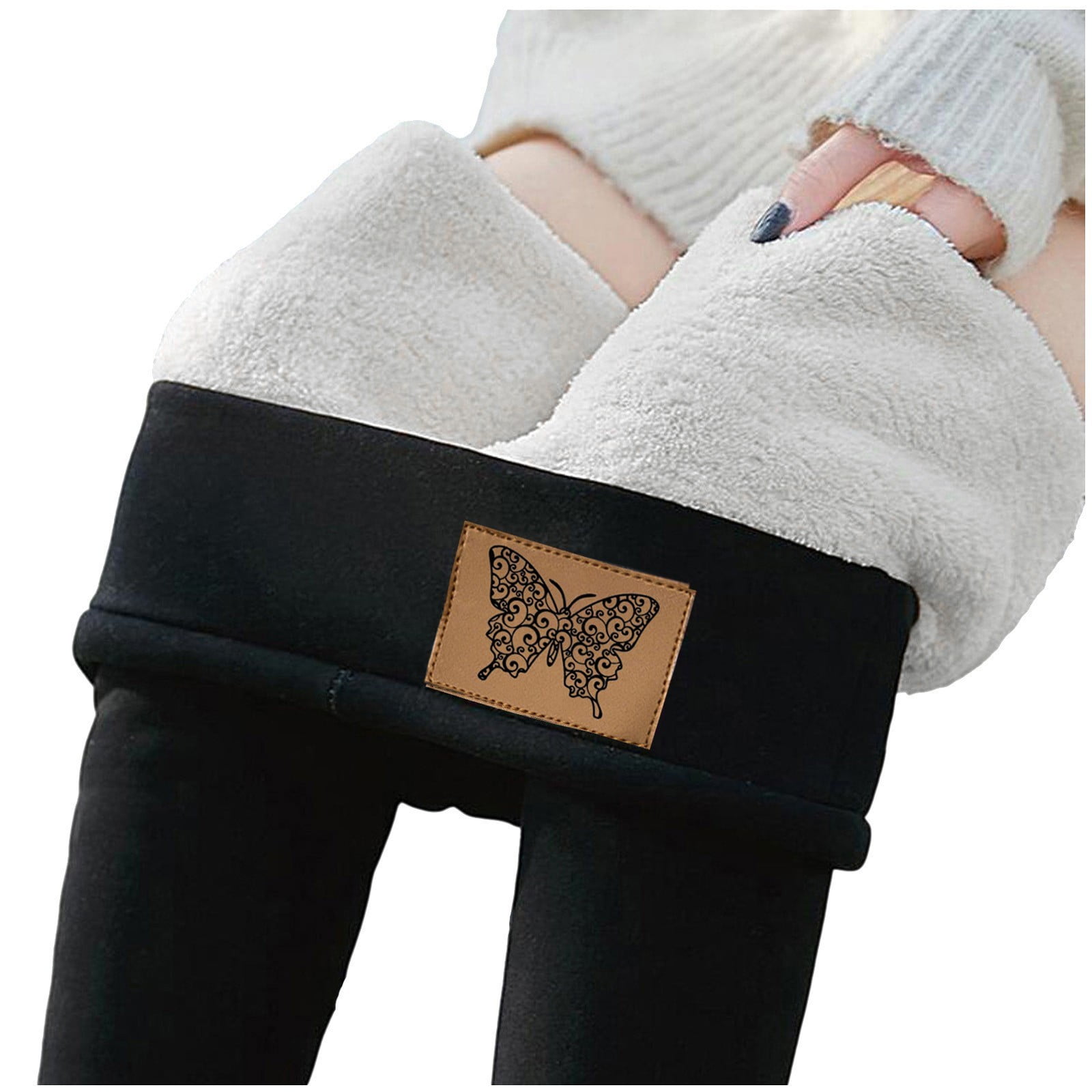 ZQGJB Winter Sherpa Fleece Lined Leggings For Women High Waist Stretchy Thick Leggings Plush Velvet Warm Thermal Tights Yoga Pants Workout Sweatpants(Black#03,L - View #6