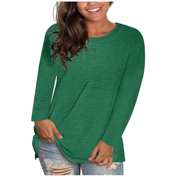 VEKDONE Plus Size Long Sleeve Shirts for Women Casual Loose Fit Crew Neck Tunic Tops Solid Color Basic Tee Shirts Milk Silk Soft Lightweight Blouse