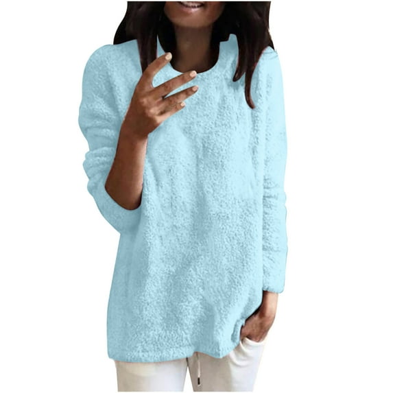 VEKDONE Plus Size Sweater for Women 2025 Clearance Sale Fall Winter Long Sleeve Plush Pullover Blouse Loose Fit Crewneck Solid Color Tops Sky Blue M
