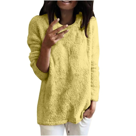 VEKDONE Plus Size Sweater for Women 2025 Clearance Sale Fall Winter Long Sleeve Plush Pullover Blouse Loose Fit Crewneck Solid Color Tops Yellow M