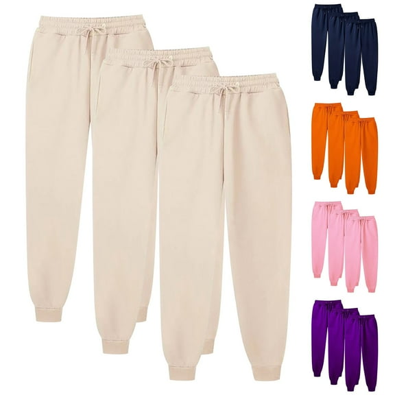 VEKDONE Plus Size Sweatpants 3 Pack for Women Elastic Waist Drawstring Joggers Pants Solid Color Basic Workout Pants Casual Lightweight Straight Trousers with Pockets