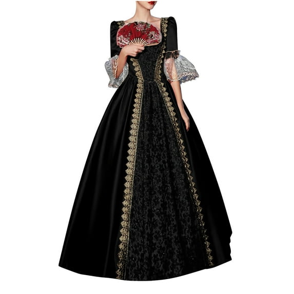 VEKDONE Prime Day Deals 2025 Clearance Women's Royal Renaissance Dress Plus Size Retro Victorian Costumes Medieval Dresses Floor Length Dress