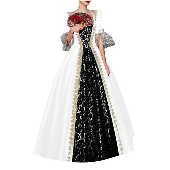 VEKDONE Prime Day Deals 2025 Clearance Women's Royal Renaissance Dress Plus Size Retro Victorian Costumes Medieval Dresses Floor Length Dress