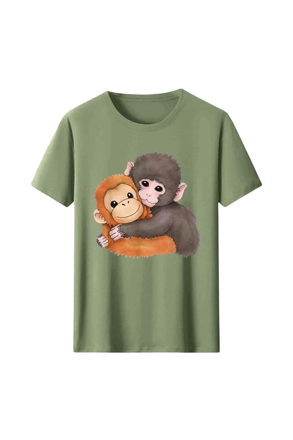 Punch Baby Monkey Graphic Shirt for Women Plush Toy Rescue Story Inspired Design Comfort Blouse Summer Cotton T-Shirt Green L