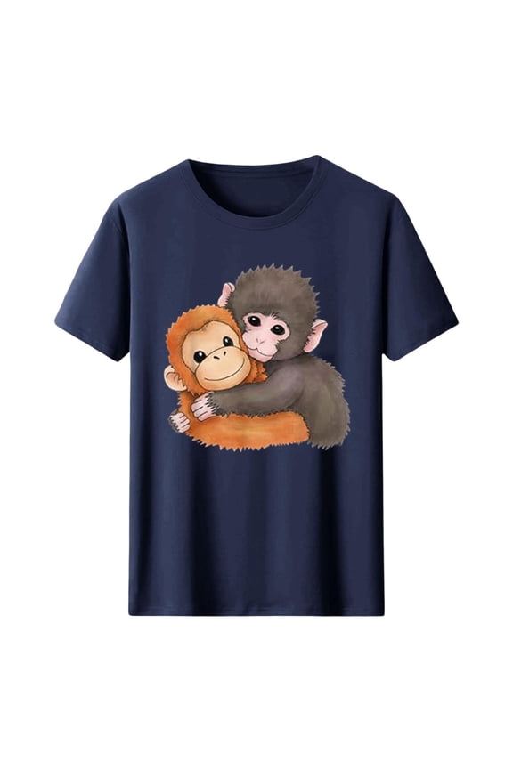 Punch Baby Monkey Graphic Shirt for Women Plush Toy Rescue Story Inspired Design Comfort Blouse Summer Cotton T-Shirt Navy L