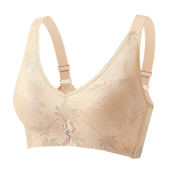 VEKDONE Push Up Bra for Women No Underwire Floral Lace Breathable Comfortable Everyday Bra Full Coverage Floral Bras Beige Size 44