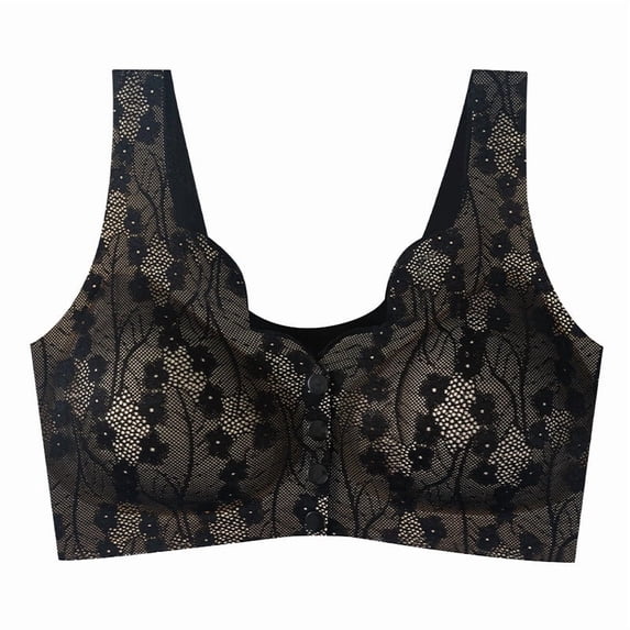VEKDONE Push Up Bras for Women Lightweight Breathable Front Closure Everyday Bra Daisy Bra No Underwire Comfort Underwear Black Size XL
