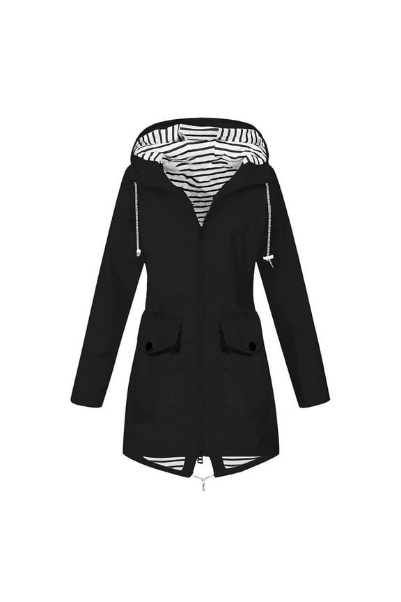 Rain Jacket for Women Plus Size Lightweight Long Hooded Raincoat Waterproof Outdoor Travel Hiking Windbreaker Trench with Pockets