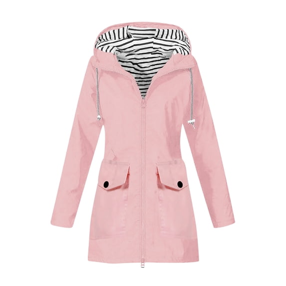 VEKDONE Rain Jackets for Women Waterproof with Hood Lightweight Packable Windbreaker Outdoor Trench Coat Travel Jacket Drawstring Hoodies Windproof Jacket with Pockets