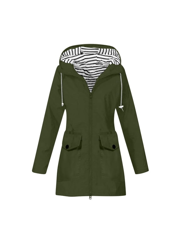 Rain Jackets for Women Waterproof with Hood Lightweight Packable Windbreaker Outdoor Trench Coat Travel Jacket Drawstring Hoodies Windproof Jacket with Pockets