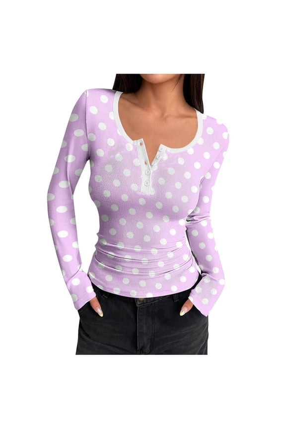 Ribbed Kint Shirts for Women Button Down Square Neck Long Sleeve Blouse Polka Dot Print Tunic Tops Casual Stretch Slim Fit Underwear Shirts Fall Fashion Clothes