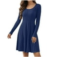 thumbnail image 1 of VEKDONE Ribbed Knit Sweater Dress for Women Fashion Long Sleeve Scoop Neck A-Line Dress Casual Flowing Pleated Dresses Summer Vacation Housewear Dress Navy XL, 1 of 7
