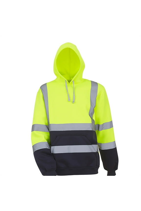 Safety Reflective Tops for Men High Visibility Work Reflective Construction Hooded Sweatshirts Waterproof Drawstring Hoodie with Pocket Green XL