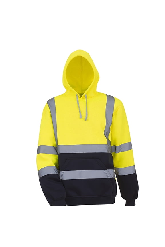 Safety Reflective Tops for Men High Visibility Work Reflective Construction Hooded Sweatshirts Waterproof Drawstring Hoodie with Pocket Yellow M