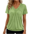 thumbnail image 1 of VEKDONE Short Sleeve V-Neck Tops for Women Casual Loose Fit Pleated Blouse Solid Color Lightweight Pullover Top Summer Soft Comfy Tunic Tops Tshirts Green XL, 1 of 6