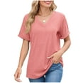 thumbnail image 1 of VEKDONE Short Sleeve V-Neck Tunic Tops for Women Solid Color Basic Pullover Top Summer Soft Lightweight Lounge Blouse Housewear Shirts Pink XL, 1 of 5