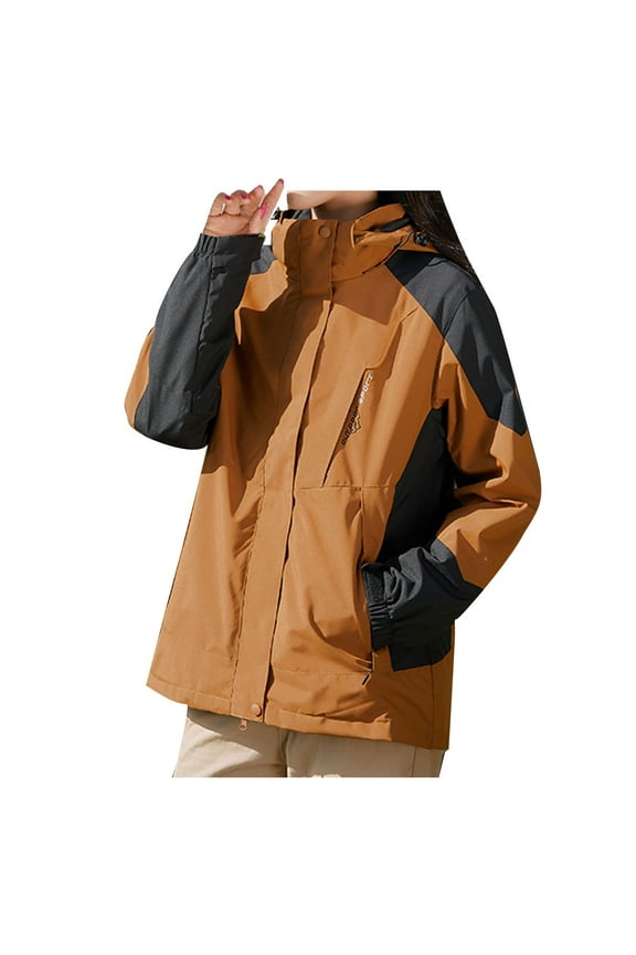 Ski Jacket Women Removable Hood Waterproof Windproof Thickened 3-In-1 Jacket Outdoor Sports Winter Jacket Plus Size Color Block Warm Jackets with Pockets