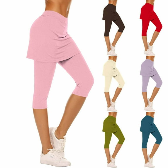 VEKDONE Skirted Leggings for Women Tennis Golf Skorts Capris Gym Yoga Legging with Skirts Pickleball Workout Capri Pants Gradient color Milk Silk Soft Tights