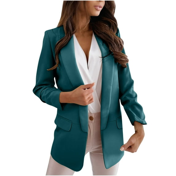 VEKDONE Solid Color Blazer Jackets for Women 2025 Clearance Sale Long Sleeve Lapel Open Front Coat Plus Size Slim Business Office Blazers Jacket Green M