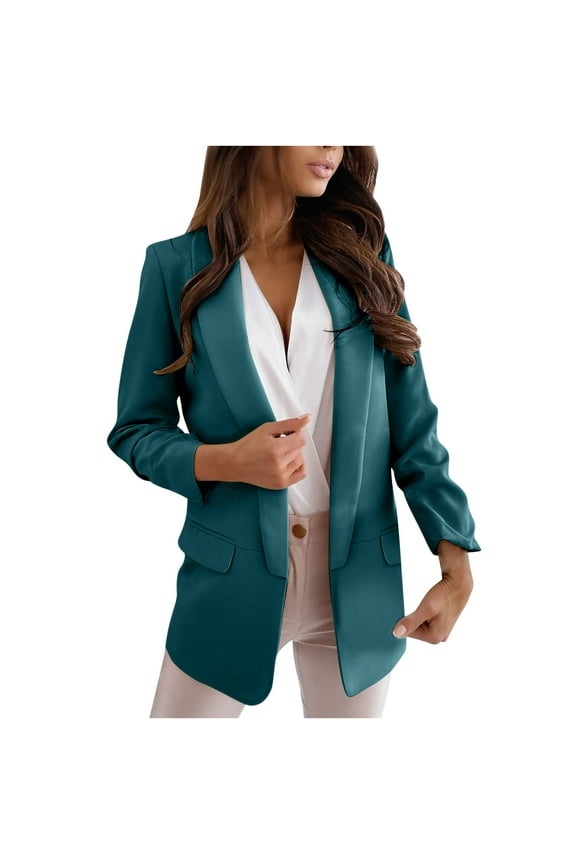 Solid Color Blazer Jackets for Women 2025 Clearance Sale Long Sleeve Lapel Open Front Coat Plus Size Slim Business Office Blazers Jacket Green M