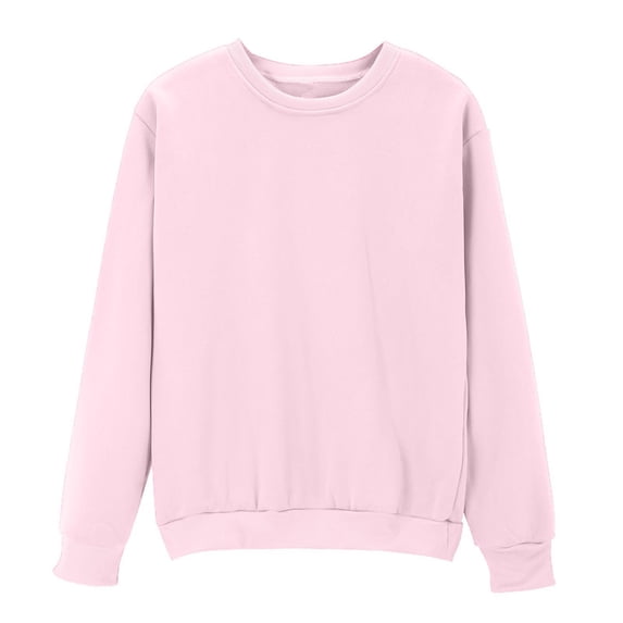VEKDONE Solid Color Sweatshirts for Women Fall Long Sleeve Round Neck Loose Fit Pullover Top Thin Fleece Comfy Basic Sweatshirt Pink M