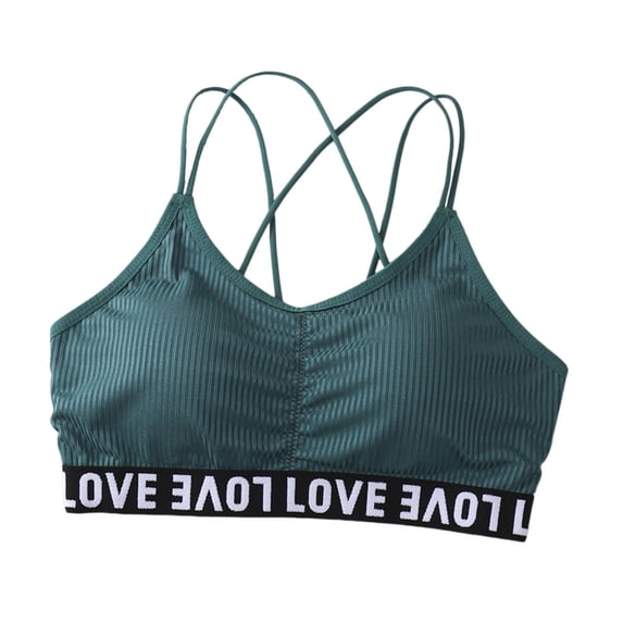 VEKDONE Sports Bras for Women Ribbed Wireless Seamless Athletic Workout Bras Padded Bralettes Racerback Comfort Cami Tops Green Size L