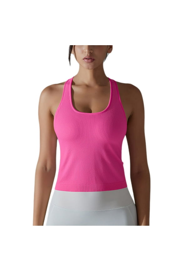 Sports Crop Tank Tops for Women Cropped Workout Tops Racerback Running Yoga Tanks Cotton Sleeveless Gym Shirts Hot Pink Medium