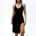 thumbnail image 1 of VEKDONE Strap Dress for Women Oversized Sexy Halter Scoop Neck Sundress Casual Side Split Backless Dresses Hollow Out Breathable Beach Dress Black M, 1 of 7