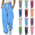 thumbnail image 1 of VEKDONE Stripe Sweatpants Womens Baggy High Waist Joggers with Pockets Outdoor Workout Gym Sweat Pants Fall Thin Fleece Lounge Straight Trousers Tapered Pants, 1 of 6
