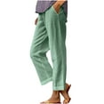 thumbnail image 1 of VEKDONE Summer Linen Straight Trousers for Women High Elastic Waist Ankle Pants Loose Fit Plus Size Lounge Pant with Pockets Solid Color Lightweight Long Pants ZB Mint Green Large, 1 of 7