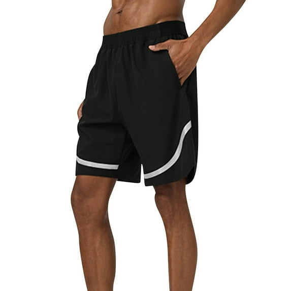 VEKDONE Summer Stretch Athletic Shorts for Men Elastic Waist Loose Fit Breathable Workout Shorts Solid Color Lightweight Running Short Pants with Pockets Black M