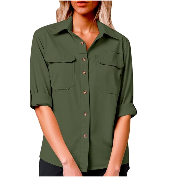 VEKDONE Sunshirts for Women Long Sleeve UPF 50 UV Protection Button Down Shirt Quick Dry Cool Vacation Safari Hiking Shirts Army Green XXL
