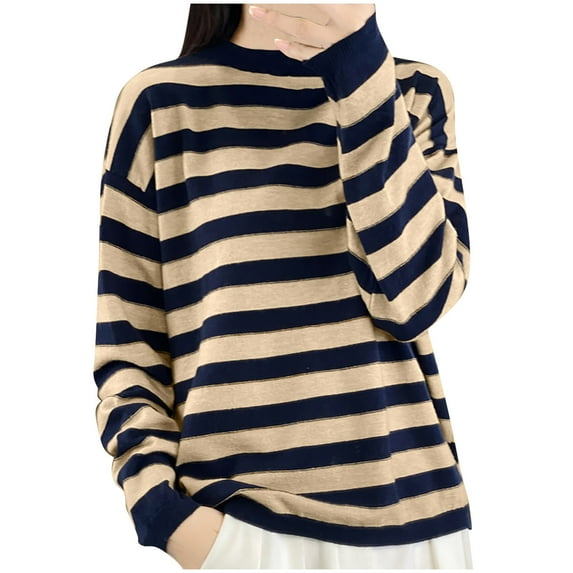 VEKDONE Sweaters for Women Casual Loose Fit Striped Pullover Shirts Long Sleeve Crew Neck Tops Fall Fashion Color Block Knit Sweater